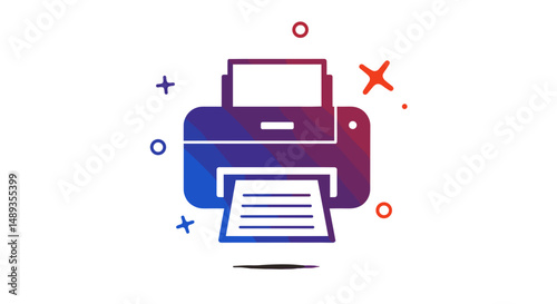 Colorful printer icon with document printing in modern design  
