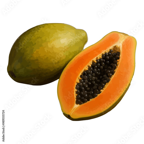 Fresh Ripe Papaya on White Background

