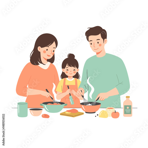 Family cooking together in the kitchen with joy and interaction 