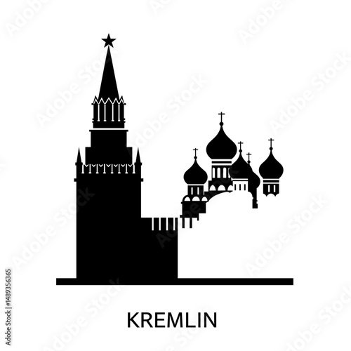 Kremlin silhouette with architectural details against a white background  