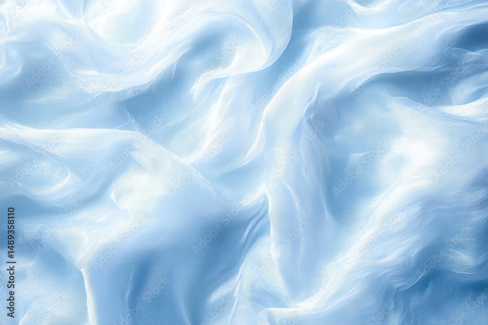 Obraz premium Soft flowing light blue silk fabric with gentle folds and smooth texture creating a calming and elegant atmosphere