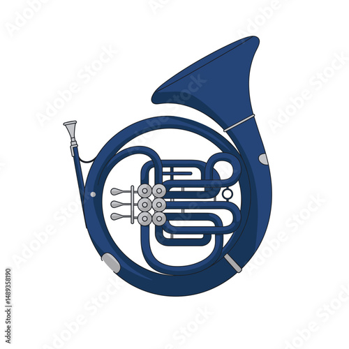 Blue tuba instrument in flat design style for music concept