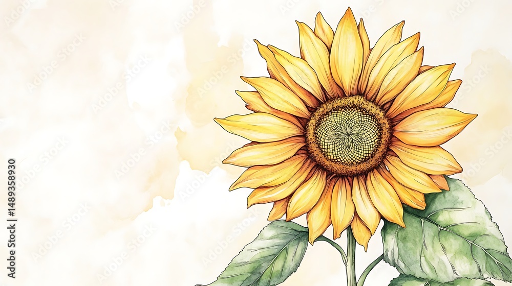 Obraz premium Beautiful watercolor sunflower illustration