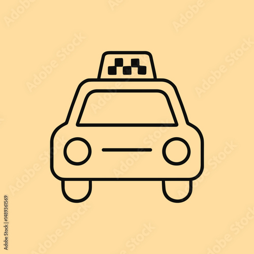 Simple outline of a taxi cab on a beige background for travel  