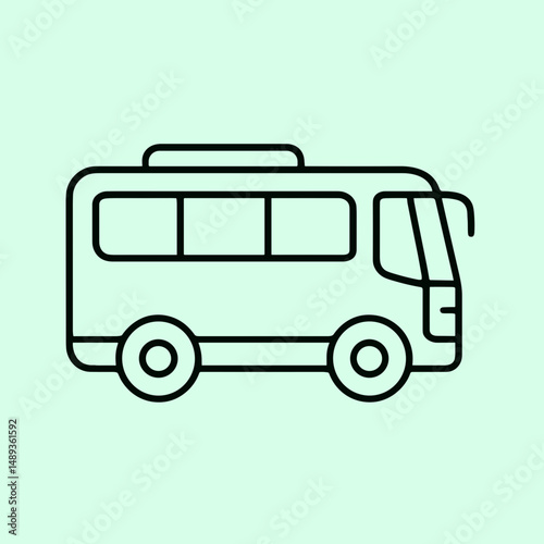 Line art illustration of a minibus on a light green background  