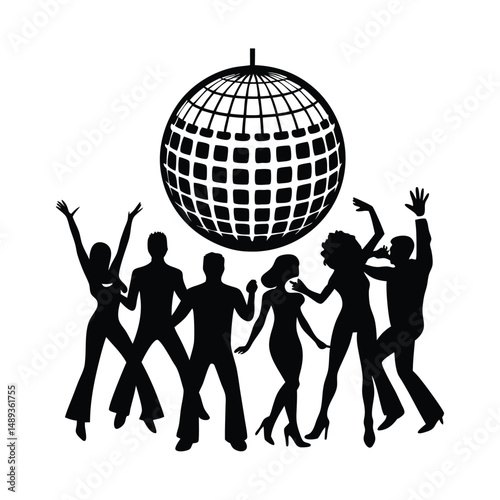 disco ball with stars silhouette vector illustration, disco ball icon 