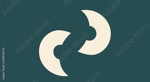 Abstract Symmetrical Crescent Shapes on Teal Background