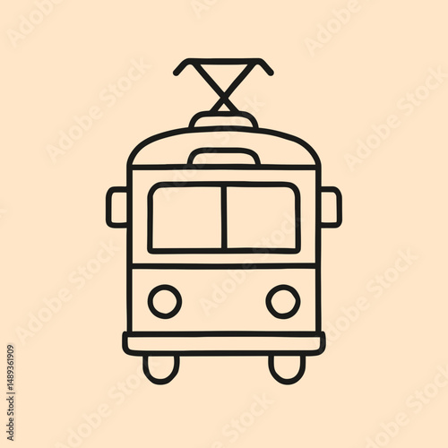 Electric tram front view line art illustration in minimalist style  