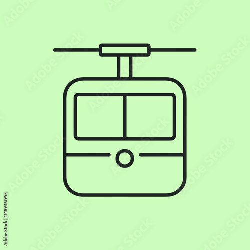 Cable car icon in minimalistic style on green background  