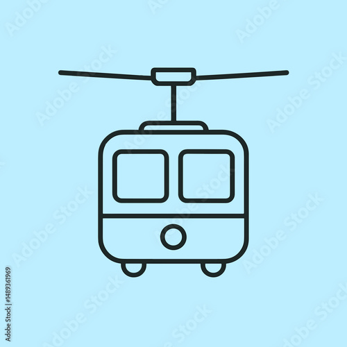 Cable car illustration in minimalist style on light blue background  