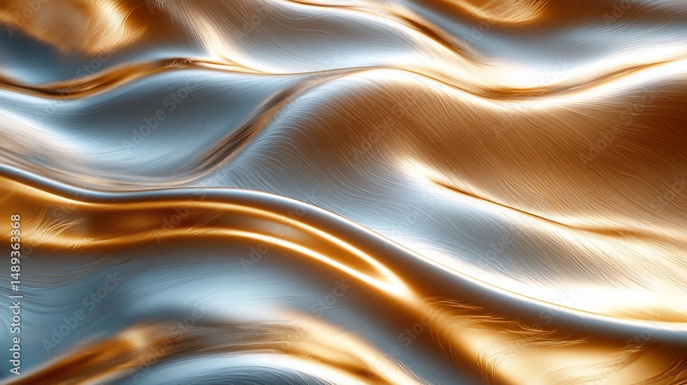 Fototapeta premium Abstract image of flowing, metallic, gold and silver waves. Shimmering, luxurious texture