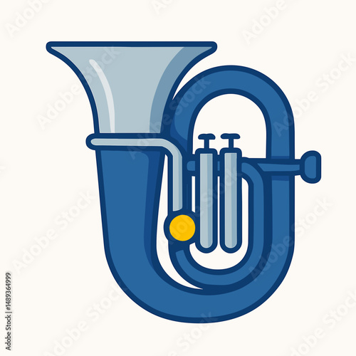 Elegant blue tuba illustration in a flat design style  