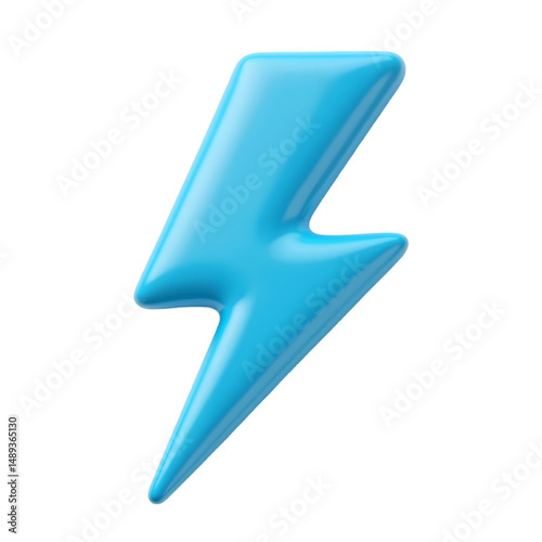 A glossy light blue lightning bolt symbol  in a minimalist style design isolated on transparent background