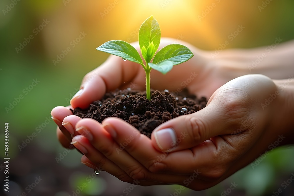 Hands holding seedling in soil for new life and growth concept of agriculture and environment Hands holding seedling in soil for new life and growth concept of agriculture and environment
