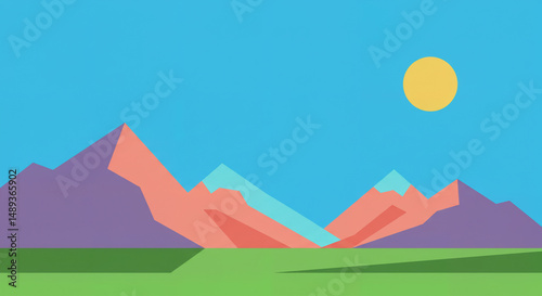Geometric mountain landscape, vibrant colors, for website backgrounds