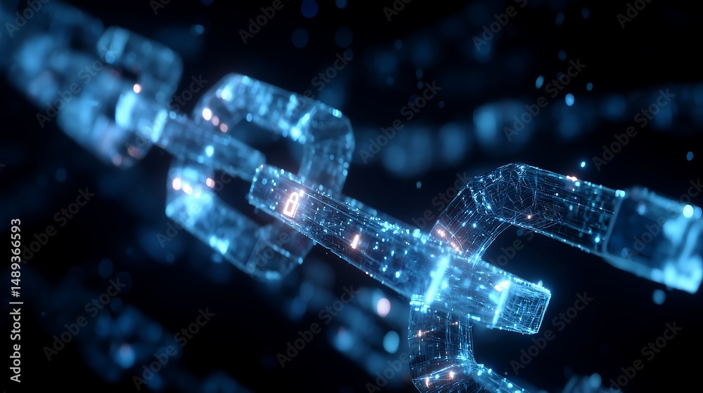 Digital Blockchain Chain with Glowing Blue Links.Generative AI Digital Blockchain Chain with Glowing Blue Links.Generative AI