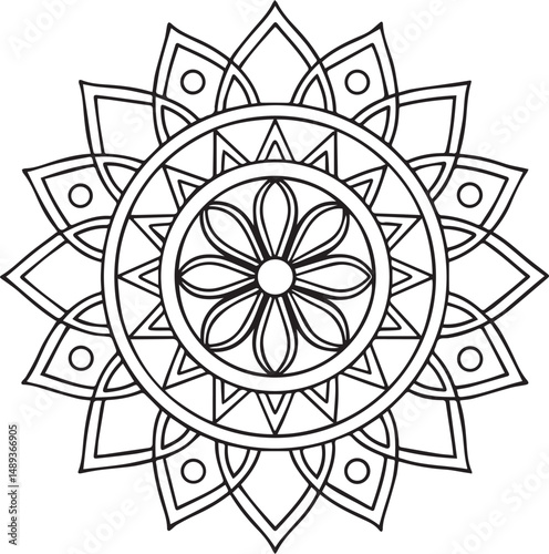 Flower Mandala Coloring Template – Intricate Symmetrical Pattern