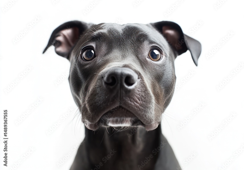 Adorable Black Dog with Expressive Eyes Captivating Viewers in Studio Setting on White Background Adorable Black Dog with Expressive Eyes Captivating Viewers in Studio Setting on White Background