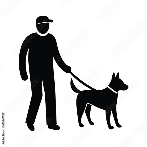 A man walking with a dog silhouette vector illustration