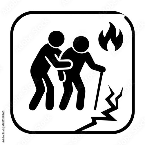 Helping elderly during disaster icon vector