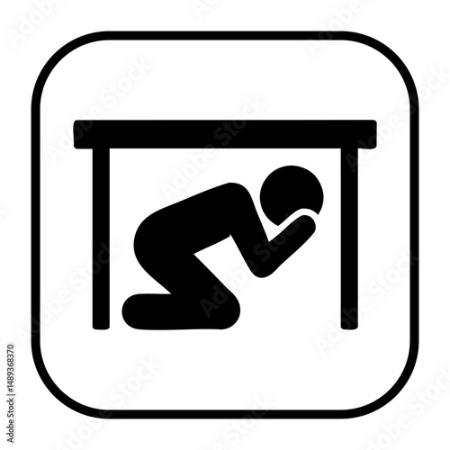 Earthquake safety icon person taking cover