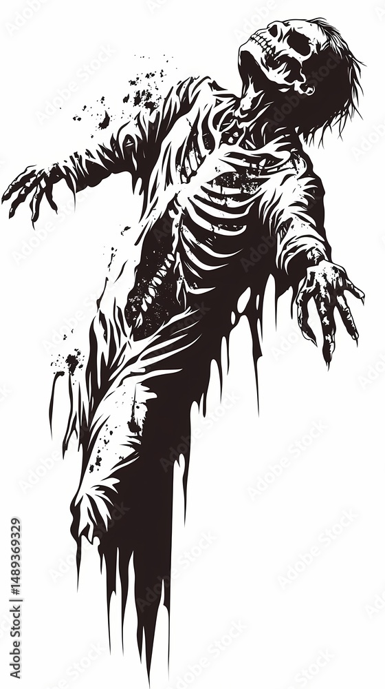 Fototapeta premium Decaying skeleton figure illustration