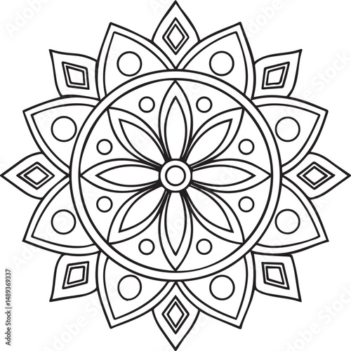 Flower Mandala Coloring Template – Intricate Symmetrical Pattern