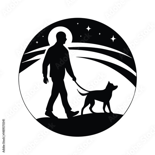 A man walking with a dog silhouette vector illustration