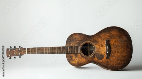 Acoustic Guitar Leaning on Wall Minimalist Mockup with White Background
