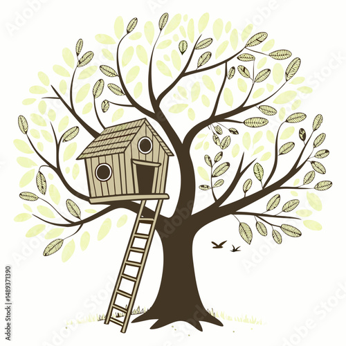 Charming treehouse illustration playful design childrens room decor