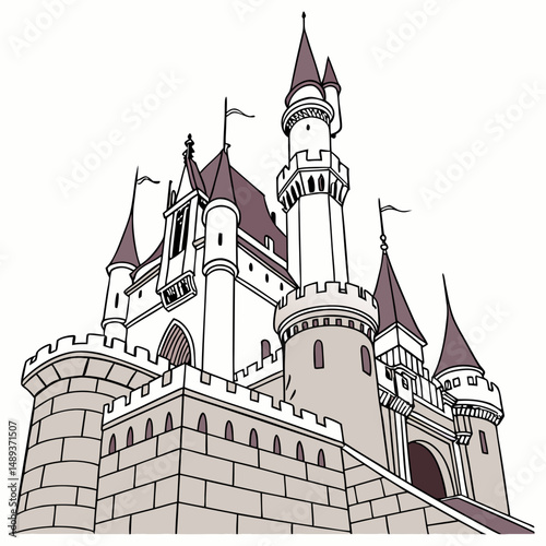 Majestic fairytale castle illustration low angle view