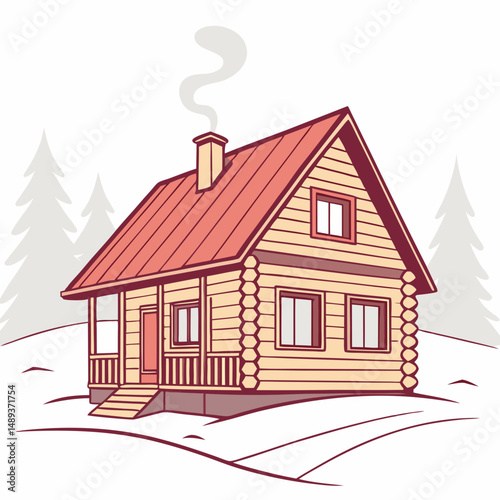 Cozy log cabin winter wonderland snowy landscape home