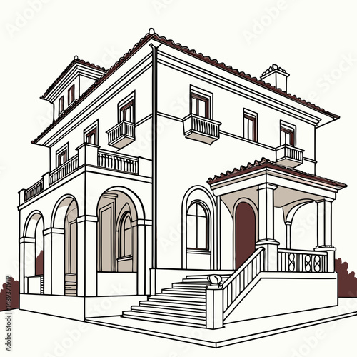 Elegant mediterranean villa architectural drawing house plan design