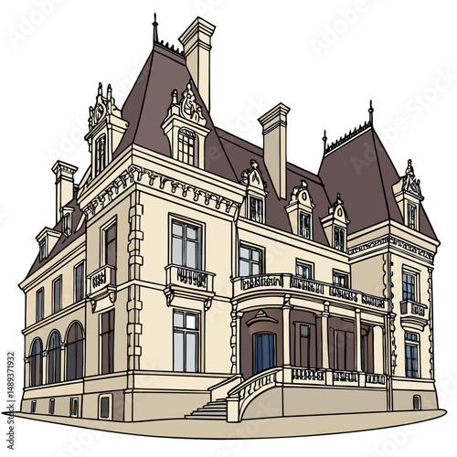 Grand mansion architectural drawing elegant home design