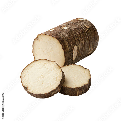 Freshly Harvested Taro Root, Sliced and Whole