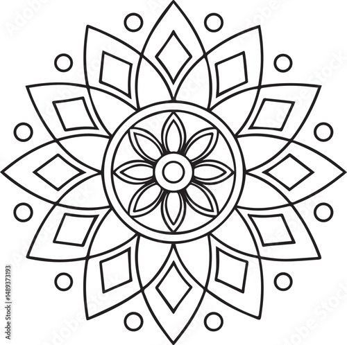 Flower Mandala Coloring Template – Intricate Symmetrical Pattern