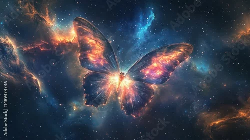 Obraz Cosmic lepidopteran soaring through nebula with a radiant glow effect