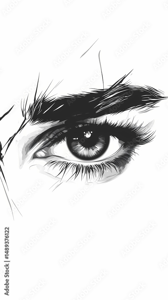 Obraz premium Detailed monochrome illustration of human eye