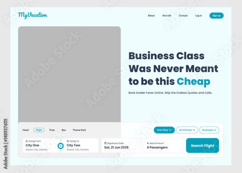Flight Booking Landingpage UI Kit. Suitable for flight, booking and tourism purpose.