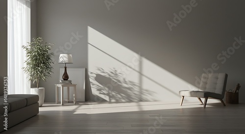 Bright light in modern room with neutral color palette, indoors