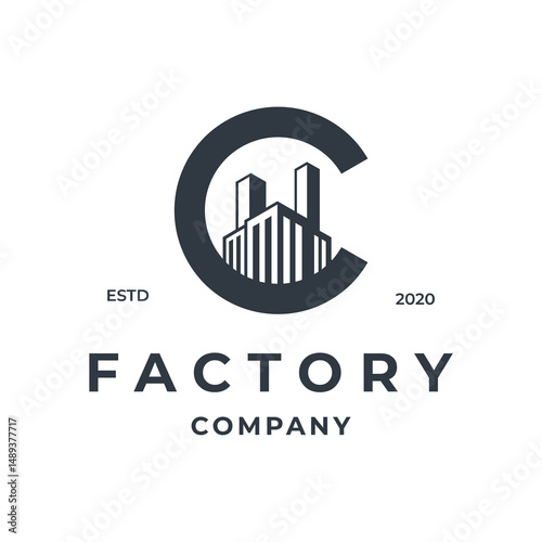 Factory building logo, perfect for manufacturing industry logo design