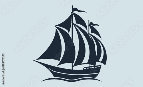 Sailing ship silhouette, Sailing ship illustration, Vintage sailboat vector, Ocean ship graphic, Nautical vessel silhouette, Tall ship icon