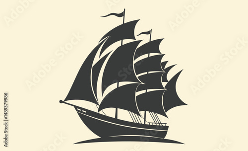 Sailing ship silhouette, Sailing ship illustration, Vintage sailboat vector, Ocean ship graphic, Nautical vessel silhouette, Tall ship icon