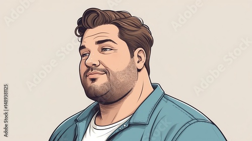 Plus size man Looking down with a slight smirk or amused expression background