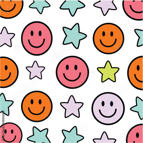Retro Smile Pattern Happy Face Background Groovy Smiley Face Seamless Pattern