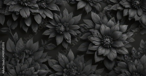 Intricate charcoal floral pattern, abstract botanical design, dark, abstract