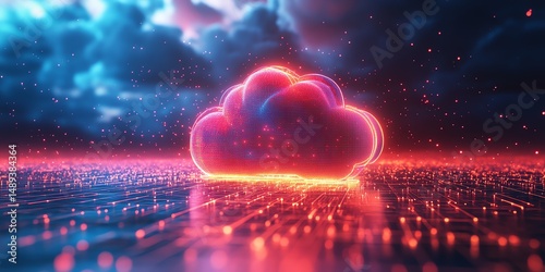 Glowing Cloud: Digital Network Art in Red and Blue