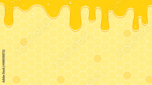 Honey Drip Background with Hexagon Pattern - Cute Yellow Bee Theme