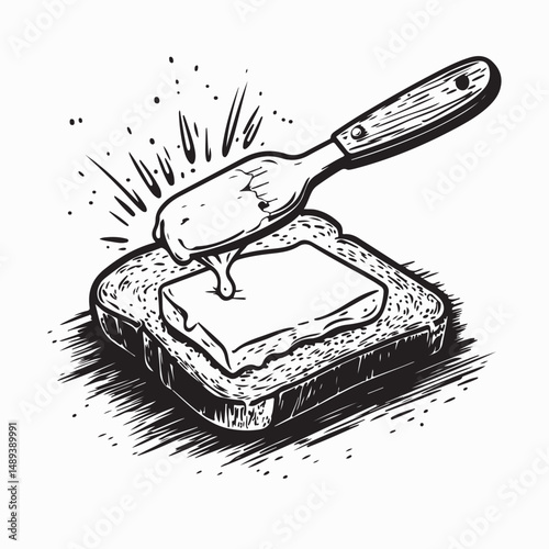 Peanut Butter On Toast Vector. Spreading butter on bread image vector.