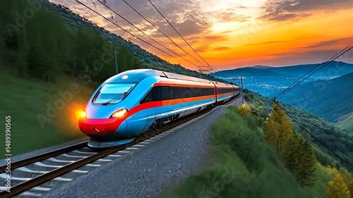 High-Speed Train in Motion Through Lush Green Landscape
